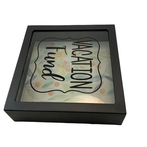 Piggy Bank Vacation Fund Contemporary Novelty Bank Wood Square 5.77 X 5.75 in - Picture 7 of 12